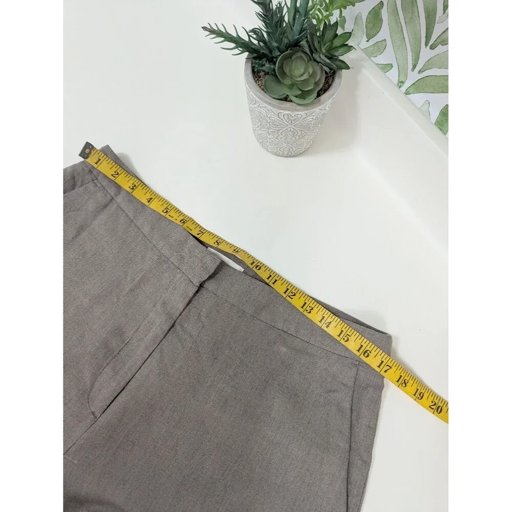 H&M Linen-Blend Pants in Taupe Gray Women's 12 Wide Leg Summer Work Office
